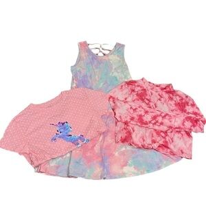 Big Girls Tye Dye Summer Dress + Tye Dye Long Sleeve Tee + Graphic Tee Bundle